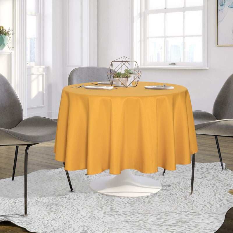 sancua Round Tablecloth - 90 Inch - Water Resistant Spill Proof Washable Polyester Table Cloth Decorative Fabric Table Cover for Dining Tables, Buffet Parties and Camping, Gold - Image 3
